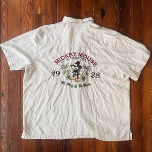 Disney Parks Mickey Mouse Paradise Embroidered Button Up Shirt Men's XXL
